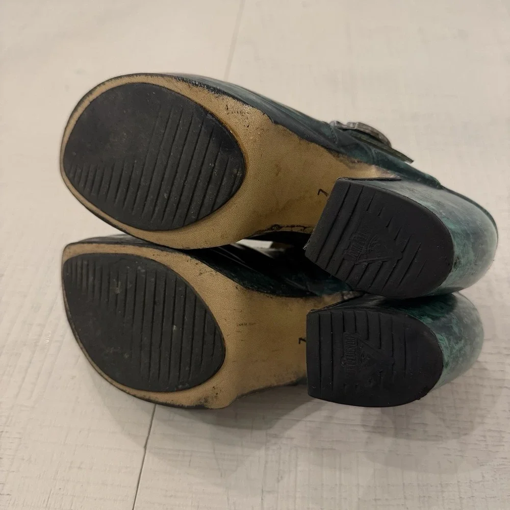 John Fluevog Prepare Leader Size 7 Platform Green Black Chunky Leather Mary Jane - Picture 5 of 9